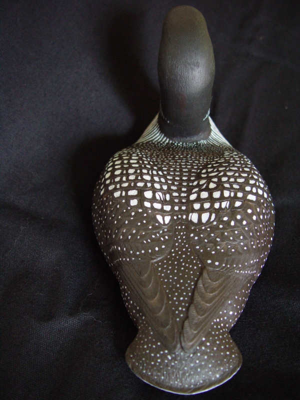 Carved loon seen from above