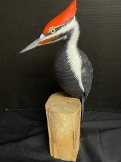 Carved pileated woodpecker, view three